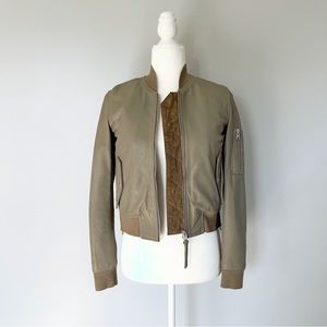 ALL SAINTS AVALON LEATHER BOMBER JACKET IN PISTACHIO GREEN